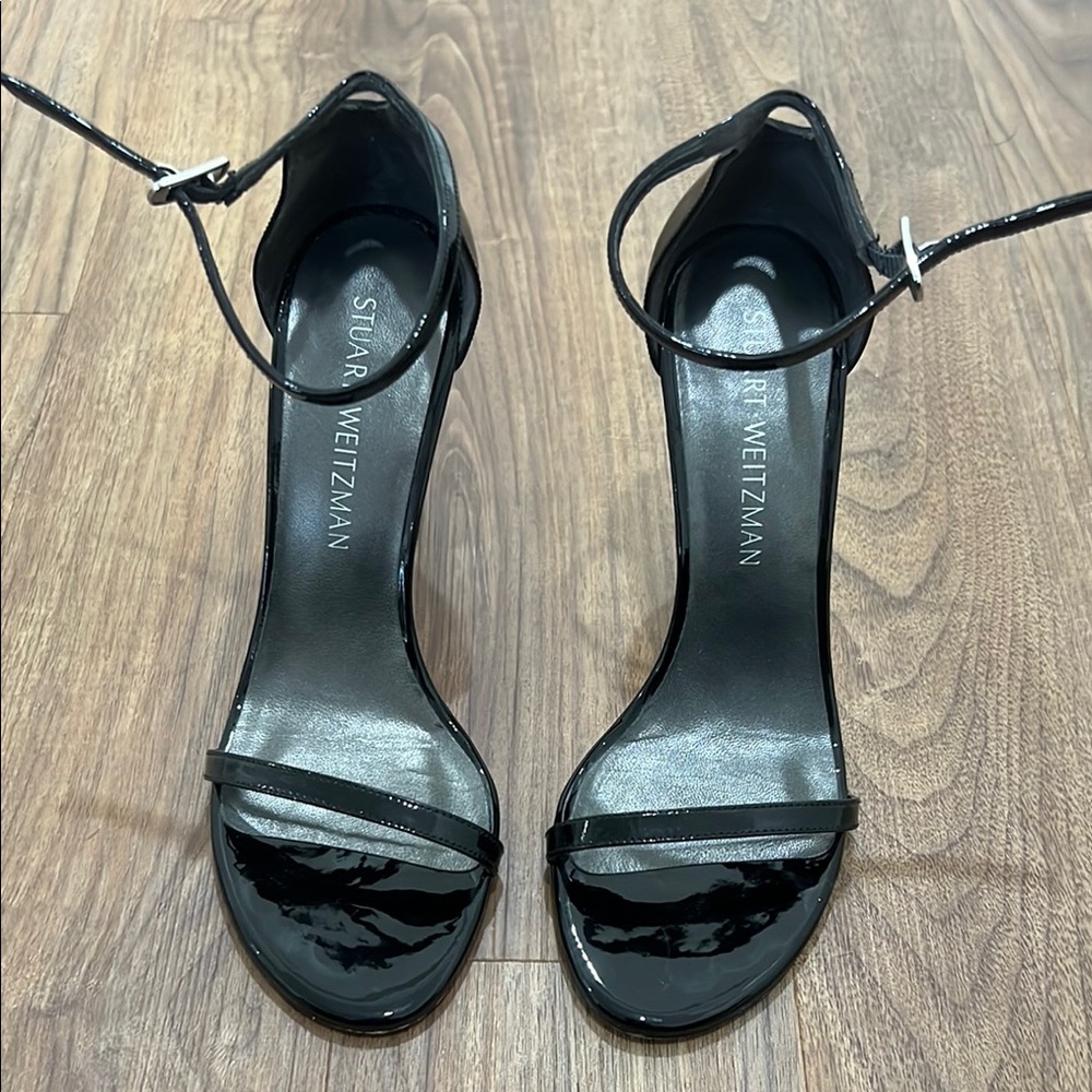 Stuart Weitzman Nudist Black Patent heels, size 37.5 (7.5)